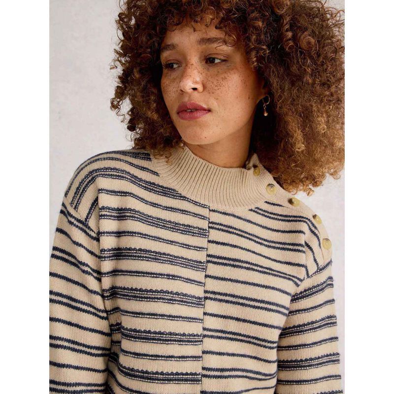 White Stuff Mix Stripe Stand Nk Jumper image number 3